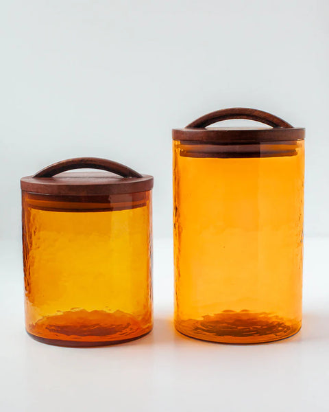Hammered Glass Canister Medium - Amber