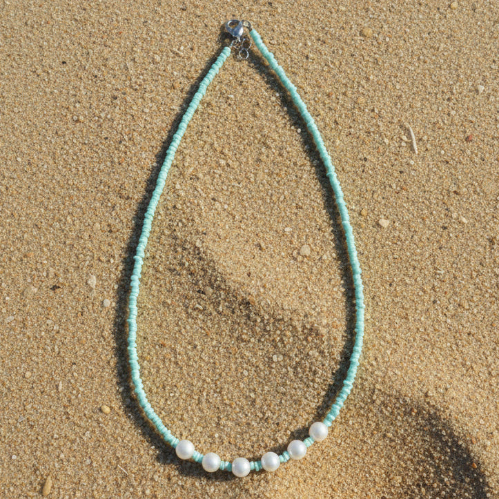 Fresh Water Pearl Beaded Necklace - Mint Green