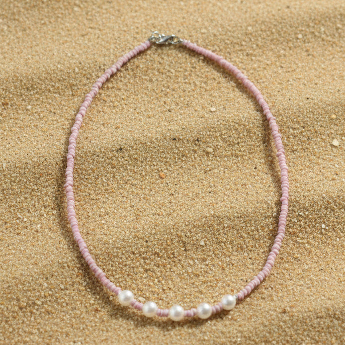 Fresh Water Pearl Beaded Necklace - Dusky Pink
