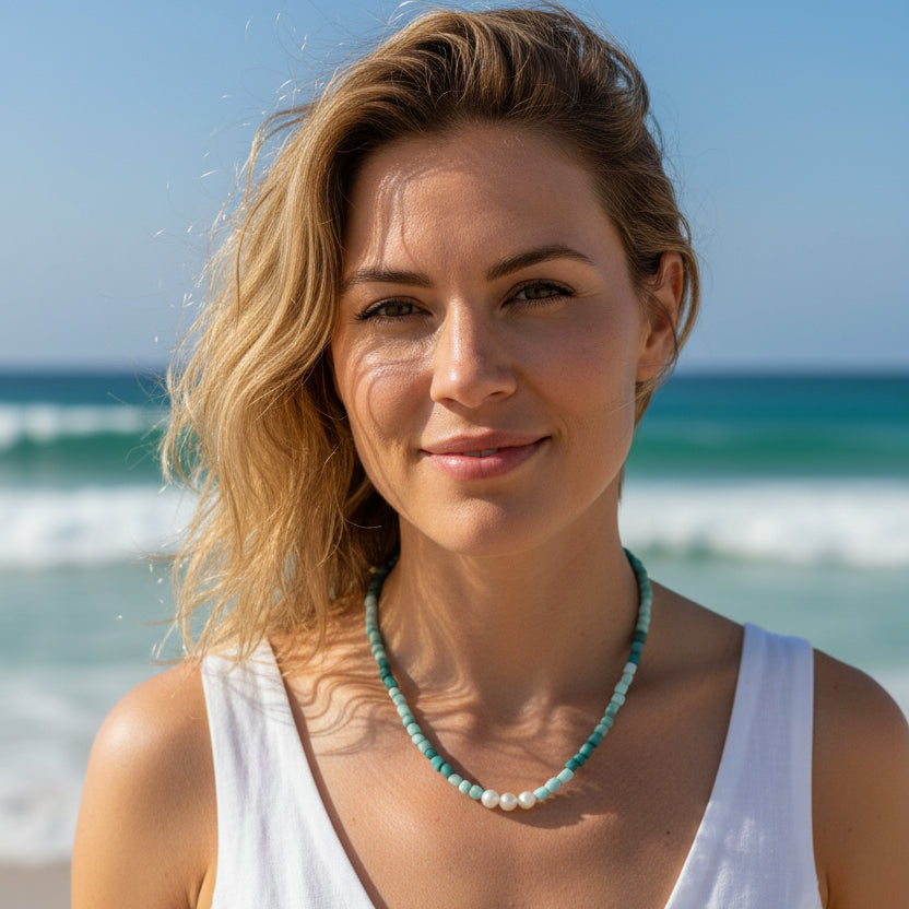 Fresh Water Pearl Beaded Necklace - Musky Greens