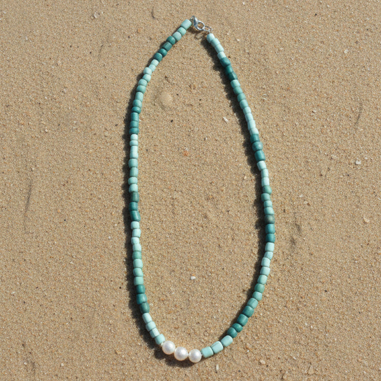 Fresh Water Pearl Beaded Necklace - Musky Greens