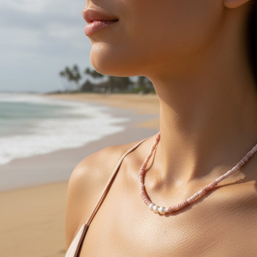 Fresh Water Pearl Beaded Necklace - Musky Pinks