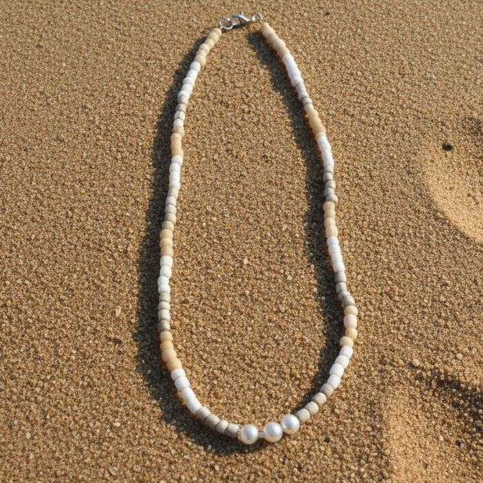 Fresh Water Pearl Beaded Necklace - Sandy Tones