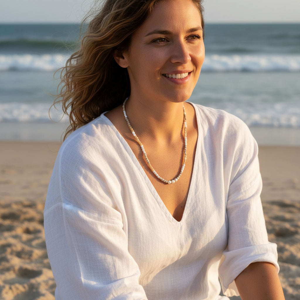 Fresh Water Pearl Beaded Necklace - Sandy Tones