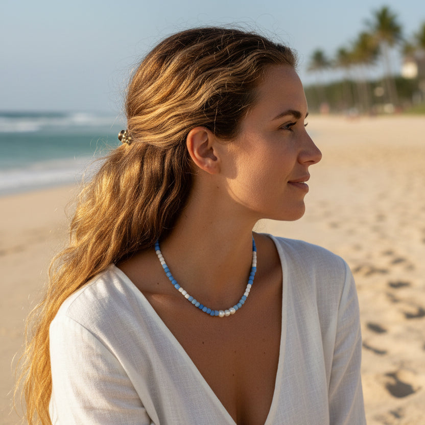 Fresh Water Pearl Beaded Necklace - Ocean Blues