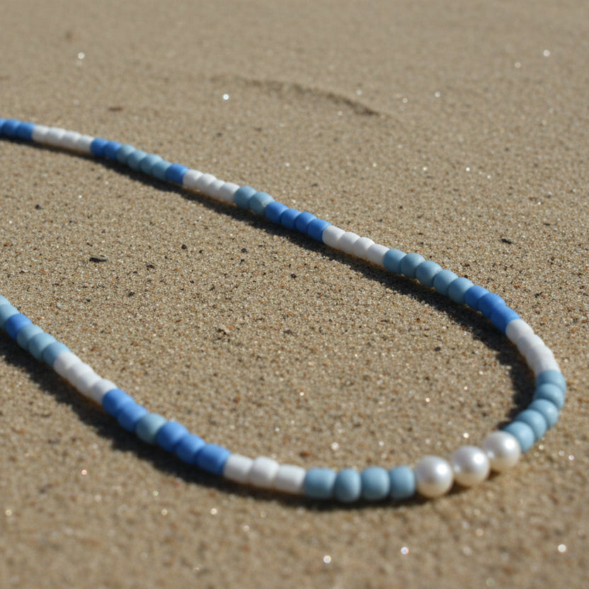 Fresh Water Pearl Beaded Necklace - Ocean Blues