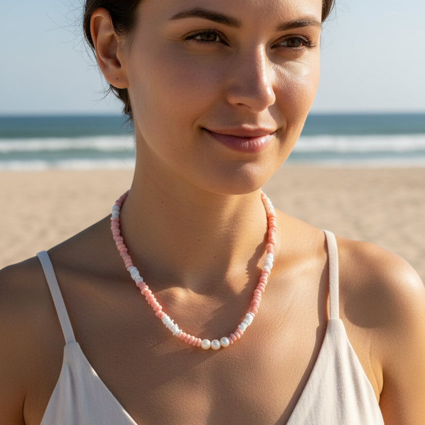 Fresh Water Pearl Beaded Necklace - Pale Pinks
