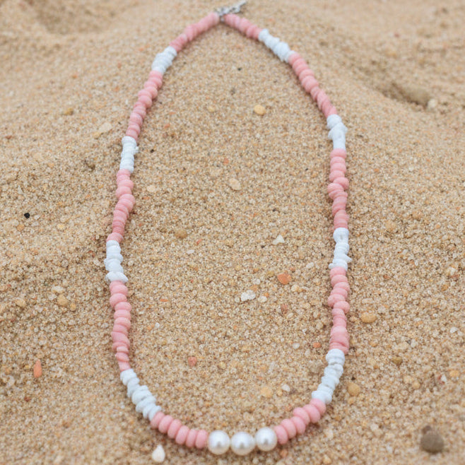 Fresh Water Pearl Beaded Necklace - Pale Pinks