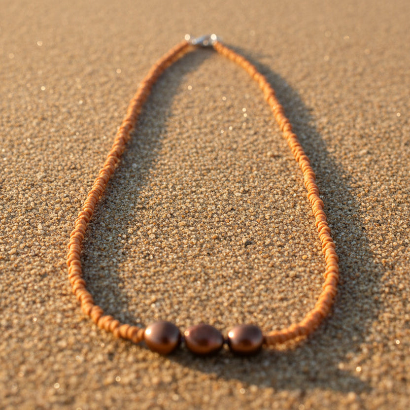 Fresh Water Coloured Pearl Beaded Necklace - Tan