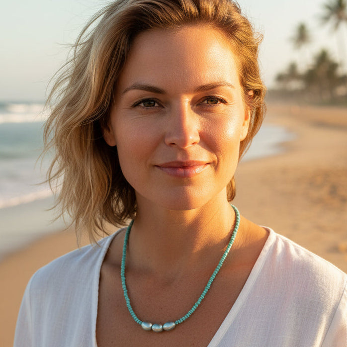 Fresh Water Coloured Pearl Beaded Necklace - Mint Green