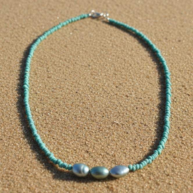 Fresh Water Coloured Pearl Beaded Necklace - Mint Green