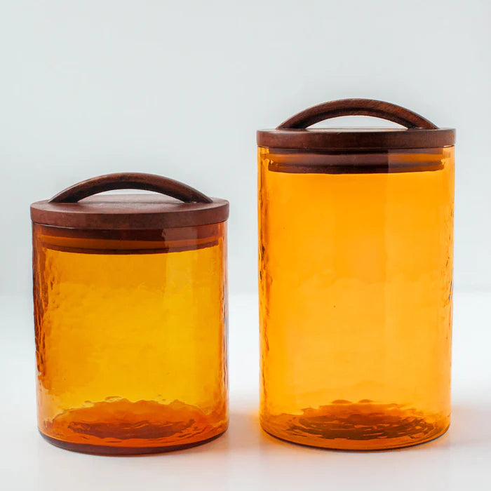 Hammered Glass Canister Large - Amber
