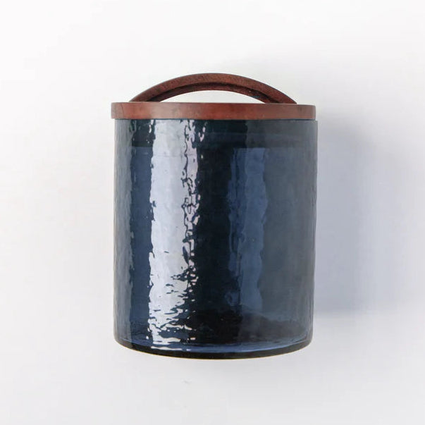 Hammered Glass Canister Medium - Blue