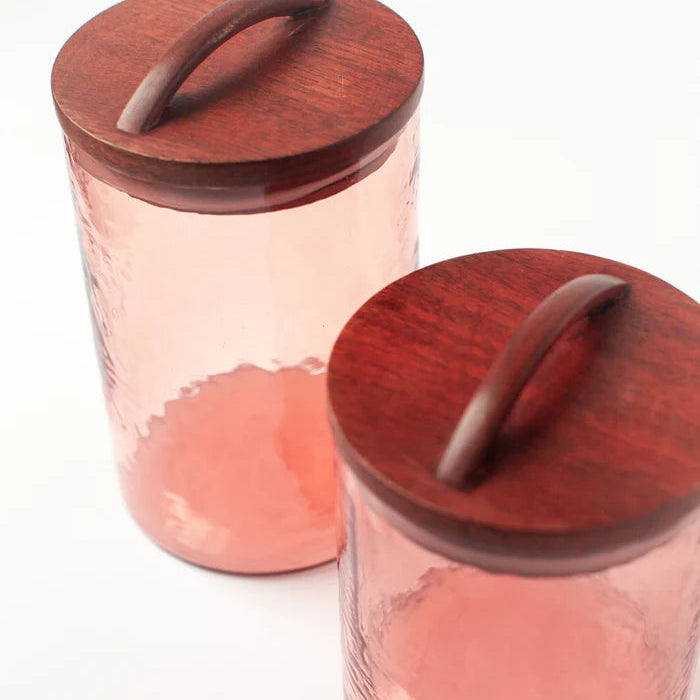 Hammered Glass Canister Medium - Pink