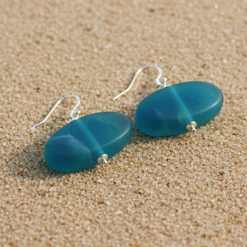 Blue Green Resin Earrings - pebble