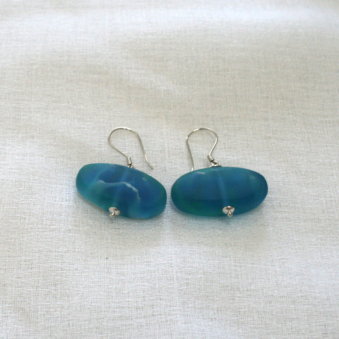 Blue Green Resin Earrings - pebble