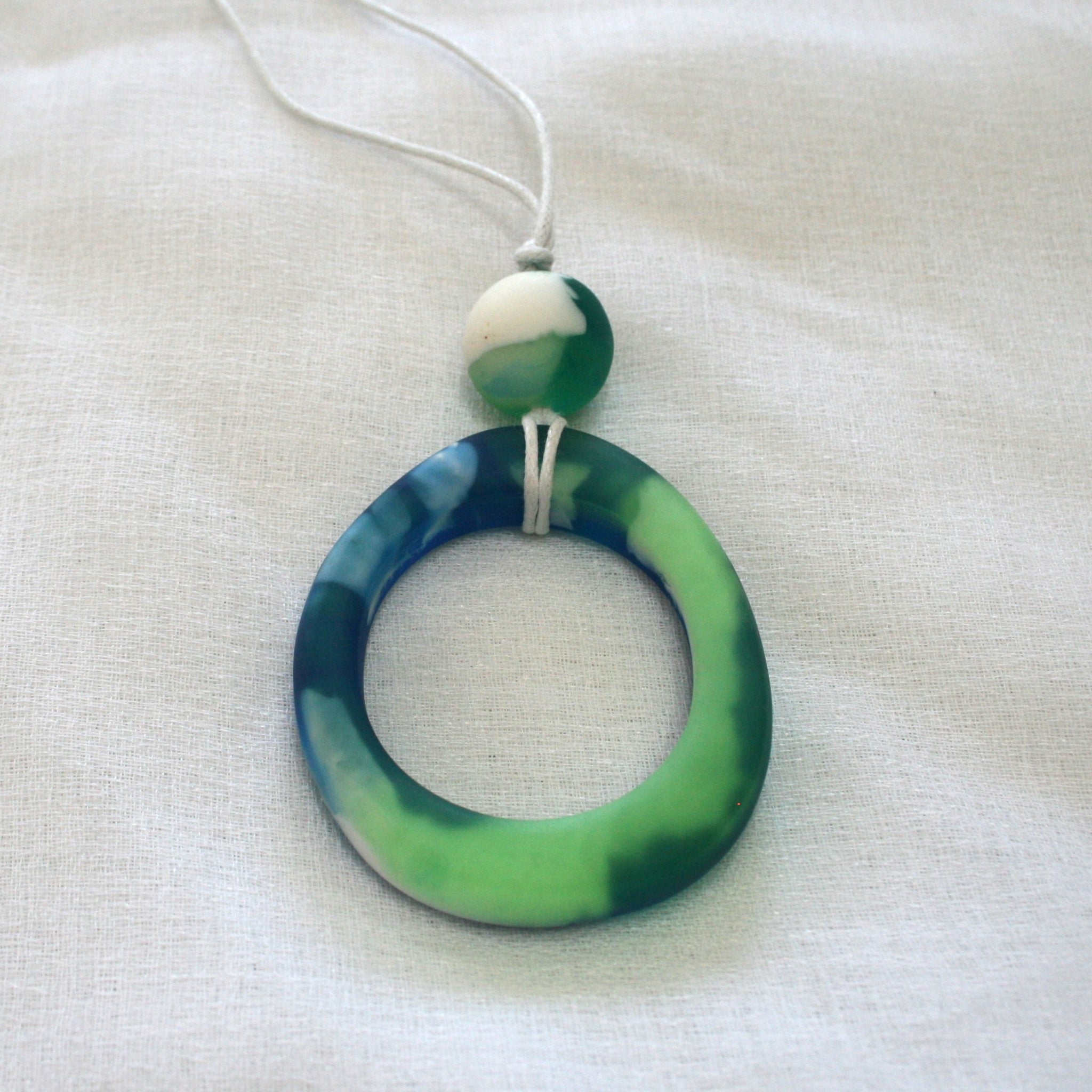 Blue Green Resin Pendant - Oval
