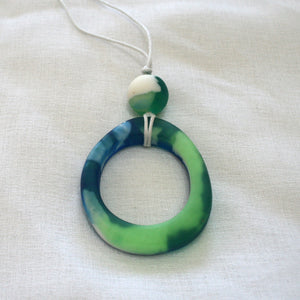 Blue Green Resin Pendant - Oval
