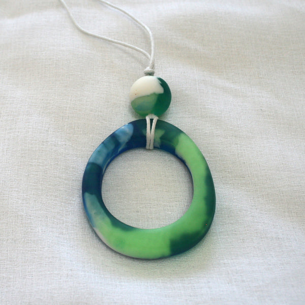 Blue Green Resin Pendant - Oval
