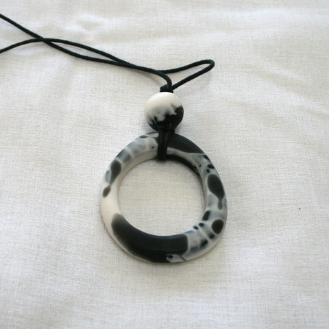 Black White Resin Pendant - Oval