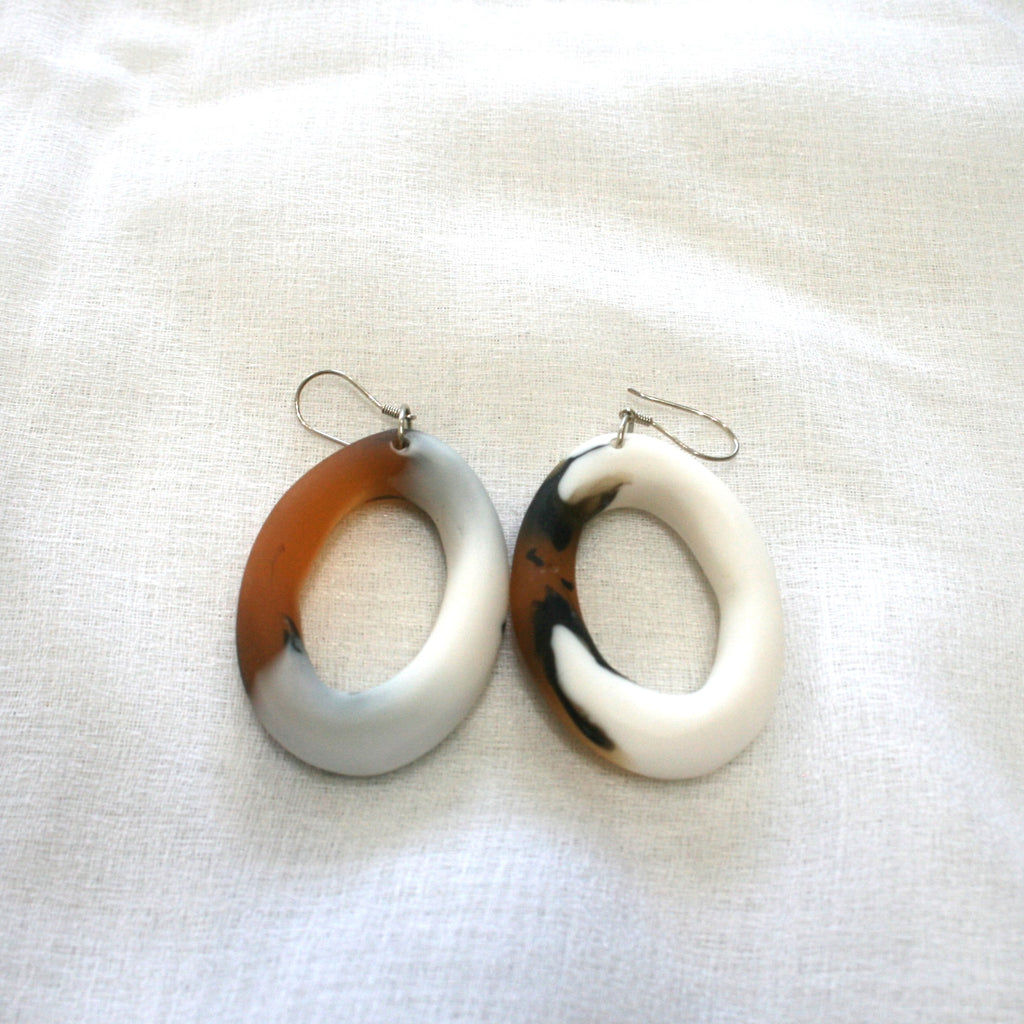 Horn Resin Earrings - Oval