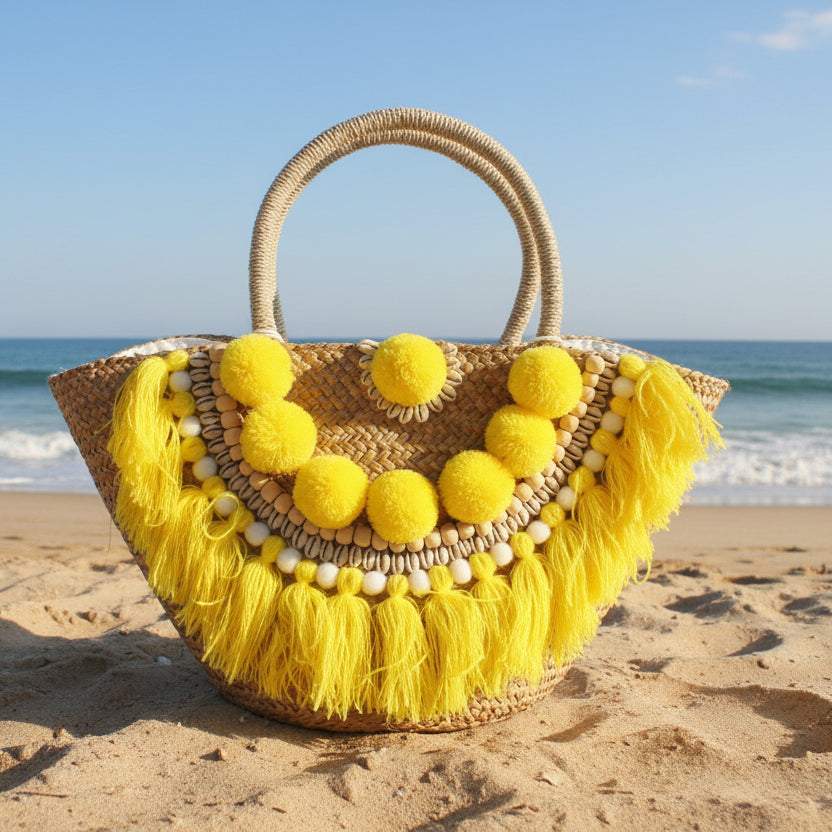 Hand Made Rattan Bag - Yellow