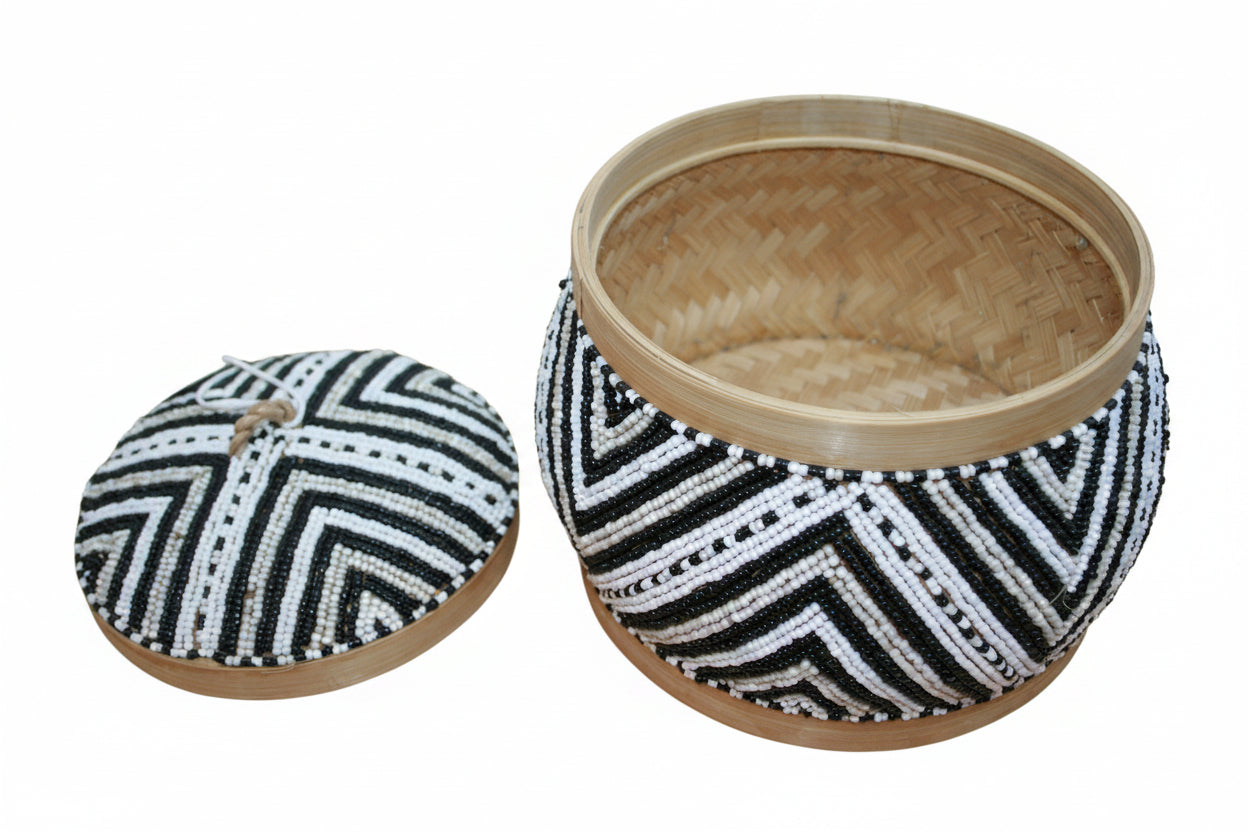 Hand Made Beaded Basket - Black