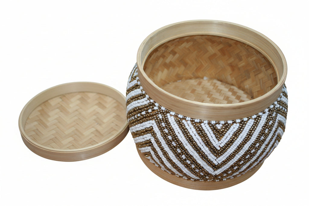 Hand Made Beaded Basket - Gold