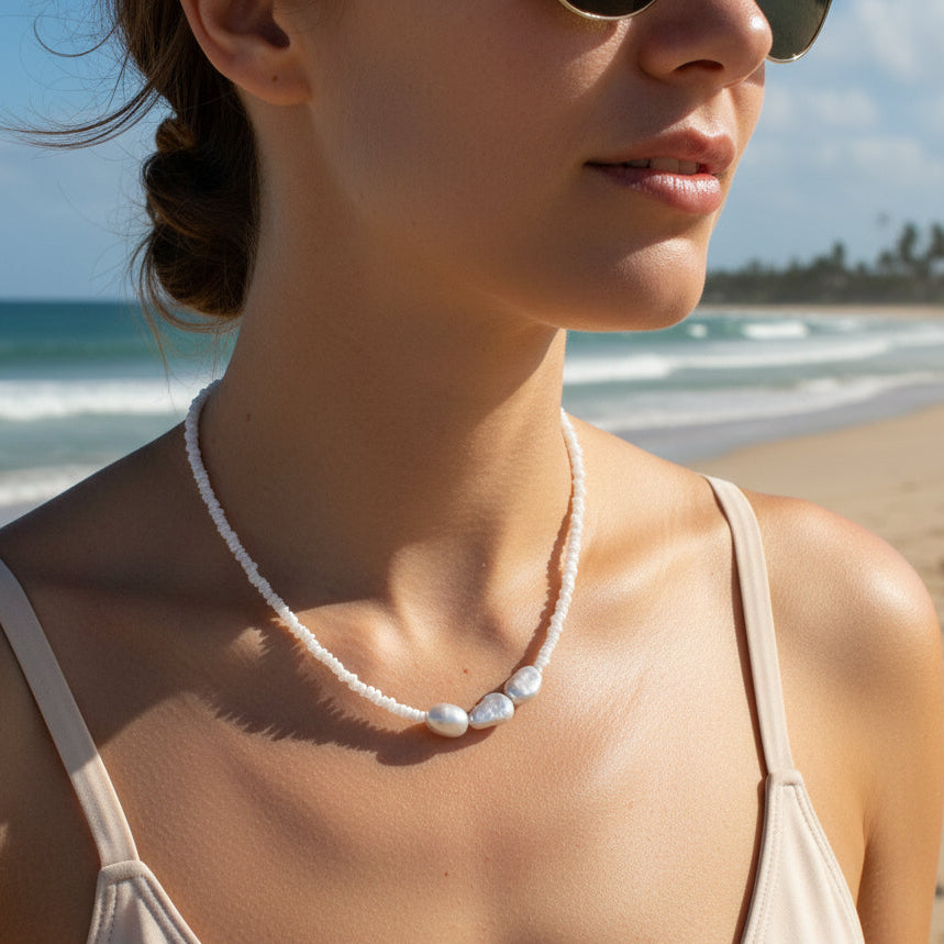 Fresh Water Coloured Pearl Beaded Necklace - Grey
