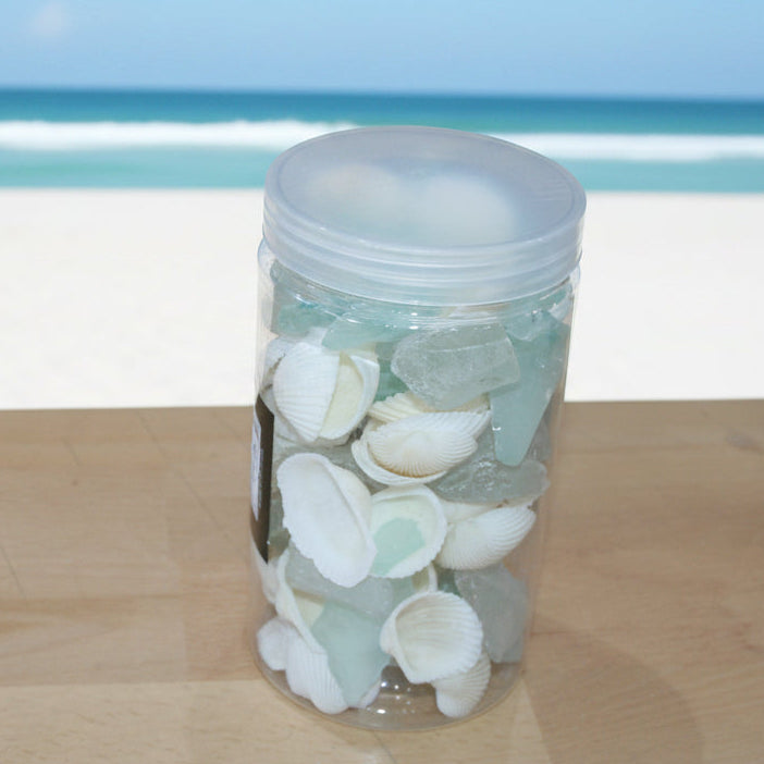 Sea Glass + Shells - Aqua + White
