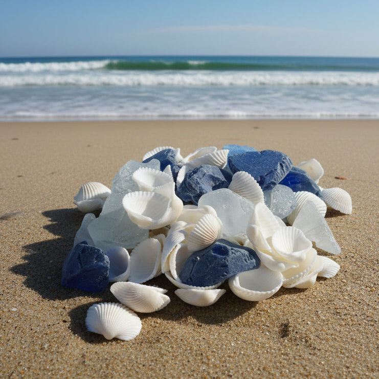 Sea Glass + Shells - Navy + White