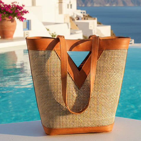 Charli 1 - Rattan + Leather Bag