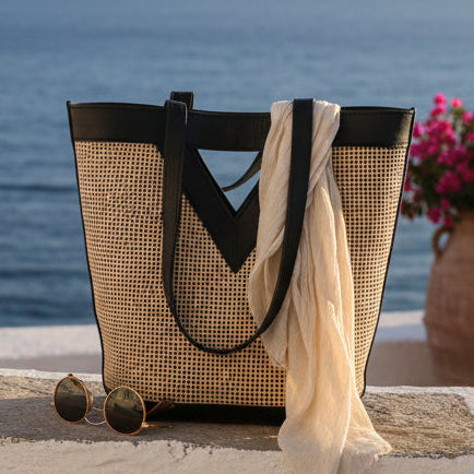 Charli 3 - Rattan + Leather Bag