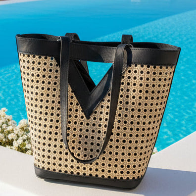 Charli 4 - Rattan + Leather Bag