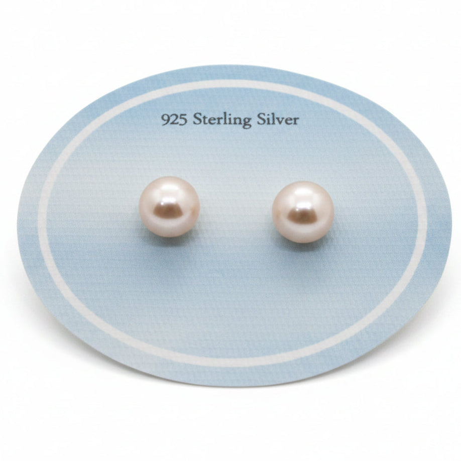 Sterling Silver Pearl Earrings - Pink 7mm