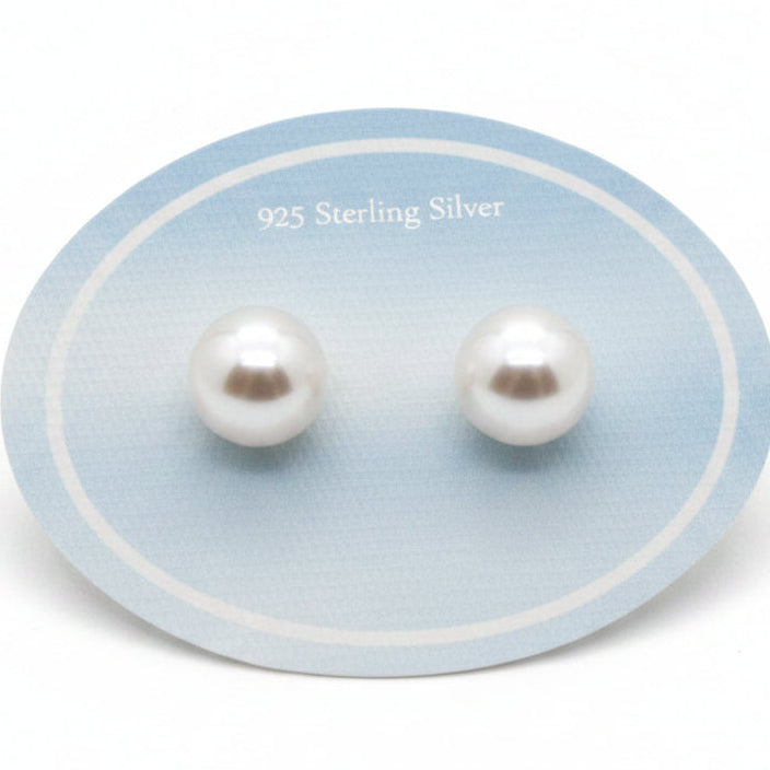 Sterling Silver Pearl Earrings - White 9mm