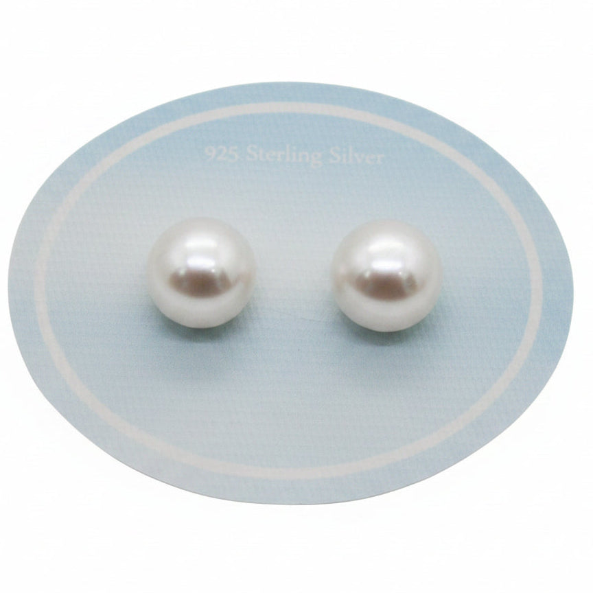 Sterling Silver Pearl Earrings - White 11mm