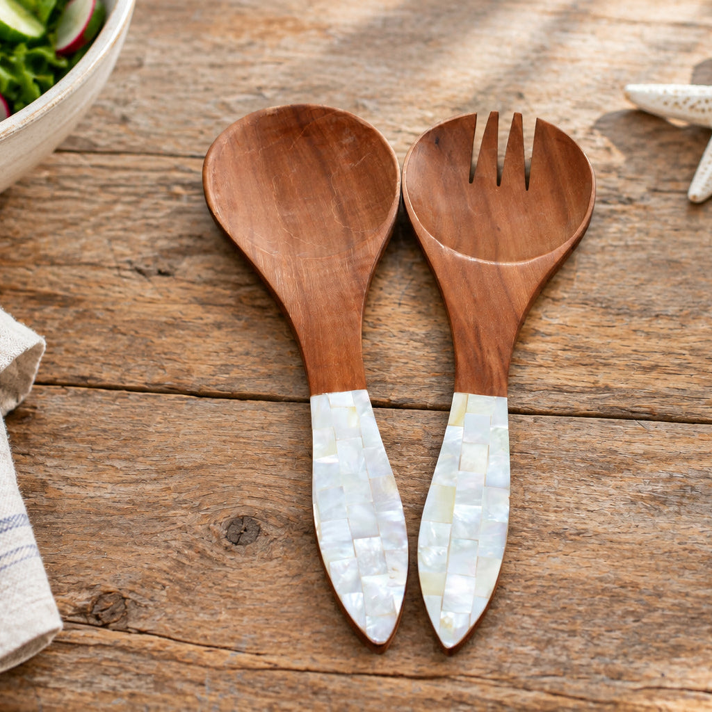 Wooden/Capiz Salad Servers 3