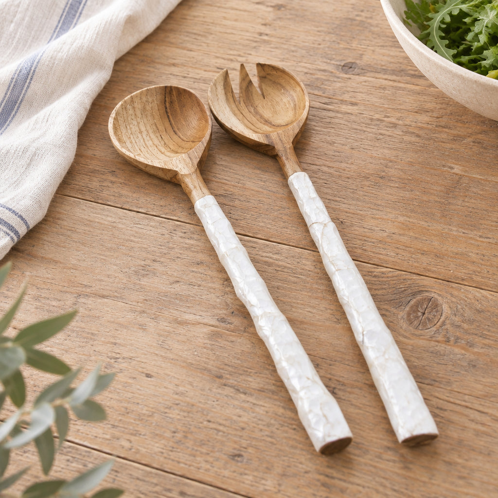 Wooden/Capiz Salad Servers 2