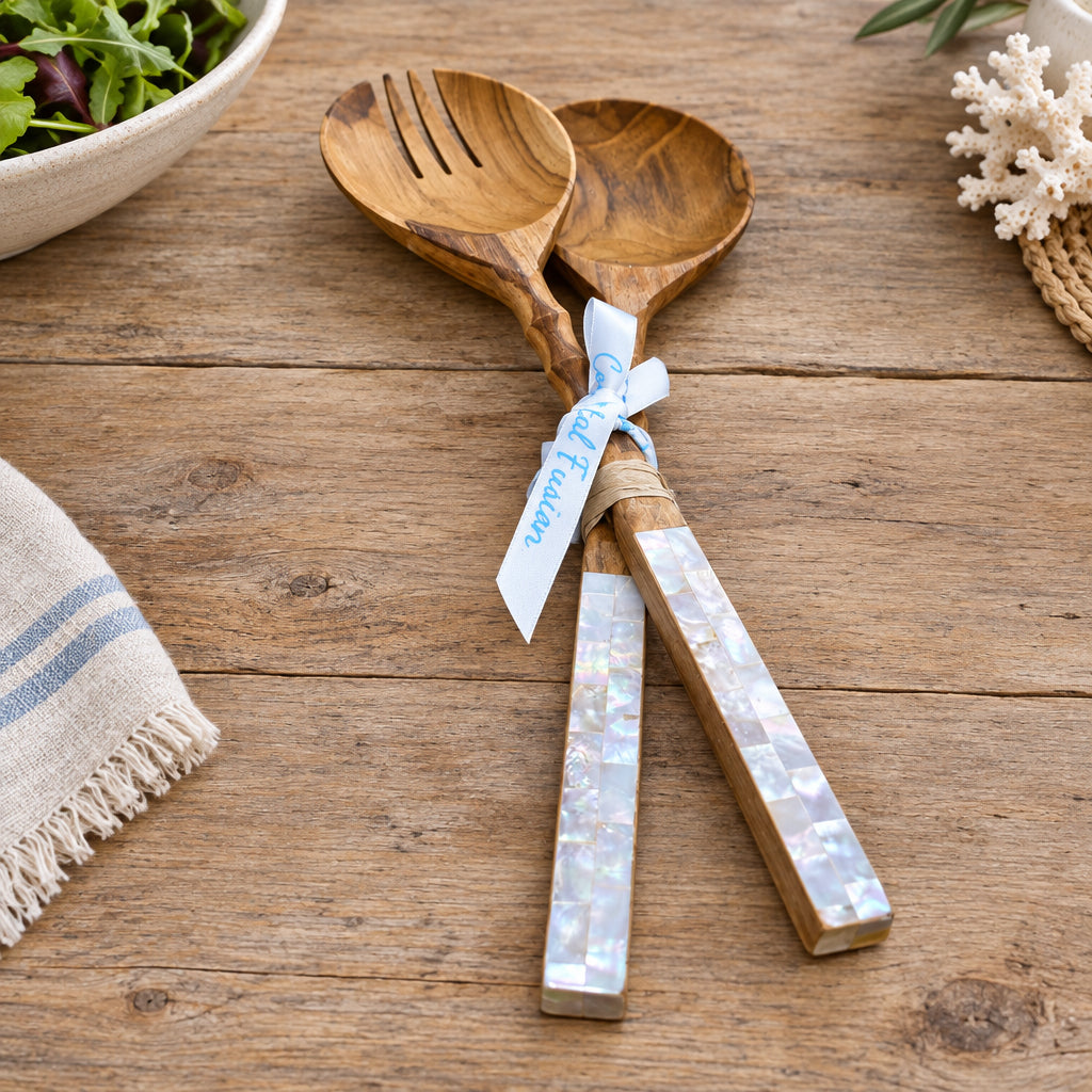 Wooden/Capiz Salad Servers 1