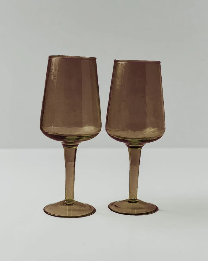 Handblown Hammered Wine Glasses - Smoke