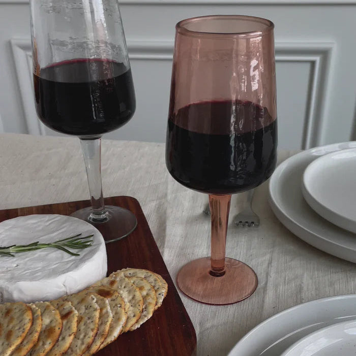 Handblown Hammered Wine Glasses - Pink