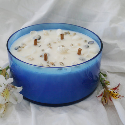 Blue Glass Bowl - Shells