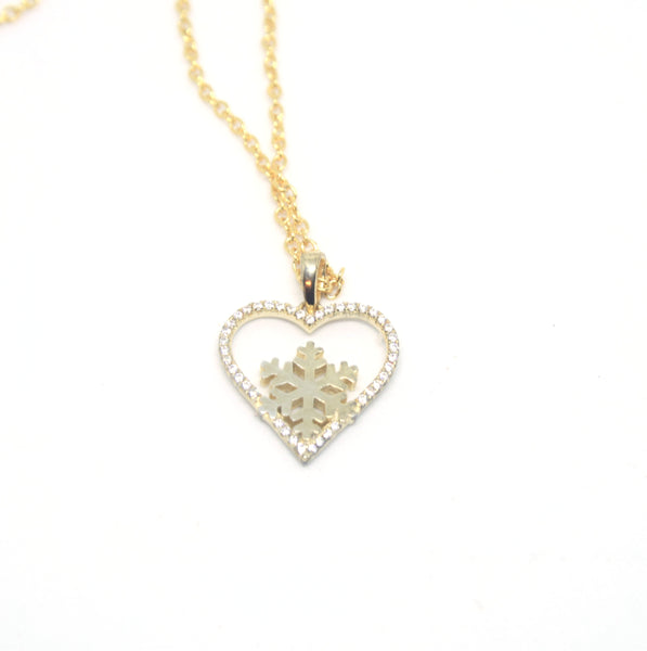 Gold Plated Sterling Silver Snowflake Heart Pendant - SXN314