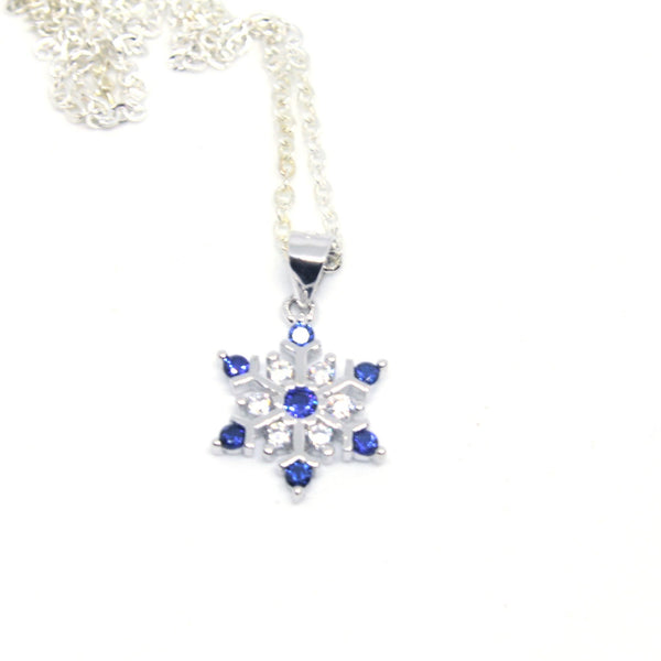 Sterling Silver Snowflake Blue White CZ's Pendant - SXN399