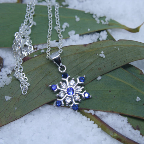 Sterling Silver Snowflake Blue White CZ's Pendant - SXN399