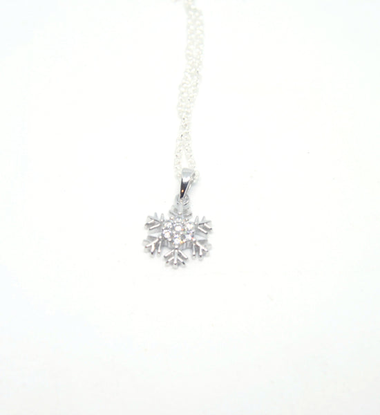 Small Sterling Silver Snowflake Pendant w/- CZ - SXN434