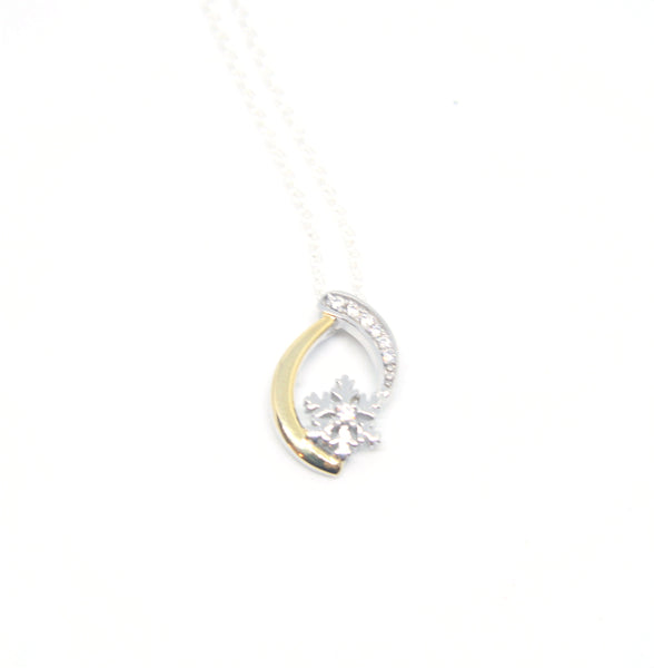 Two Tone Sterling Silver Snowflake Pendant - SXN435
