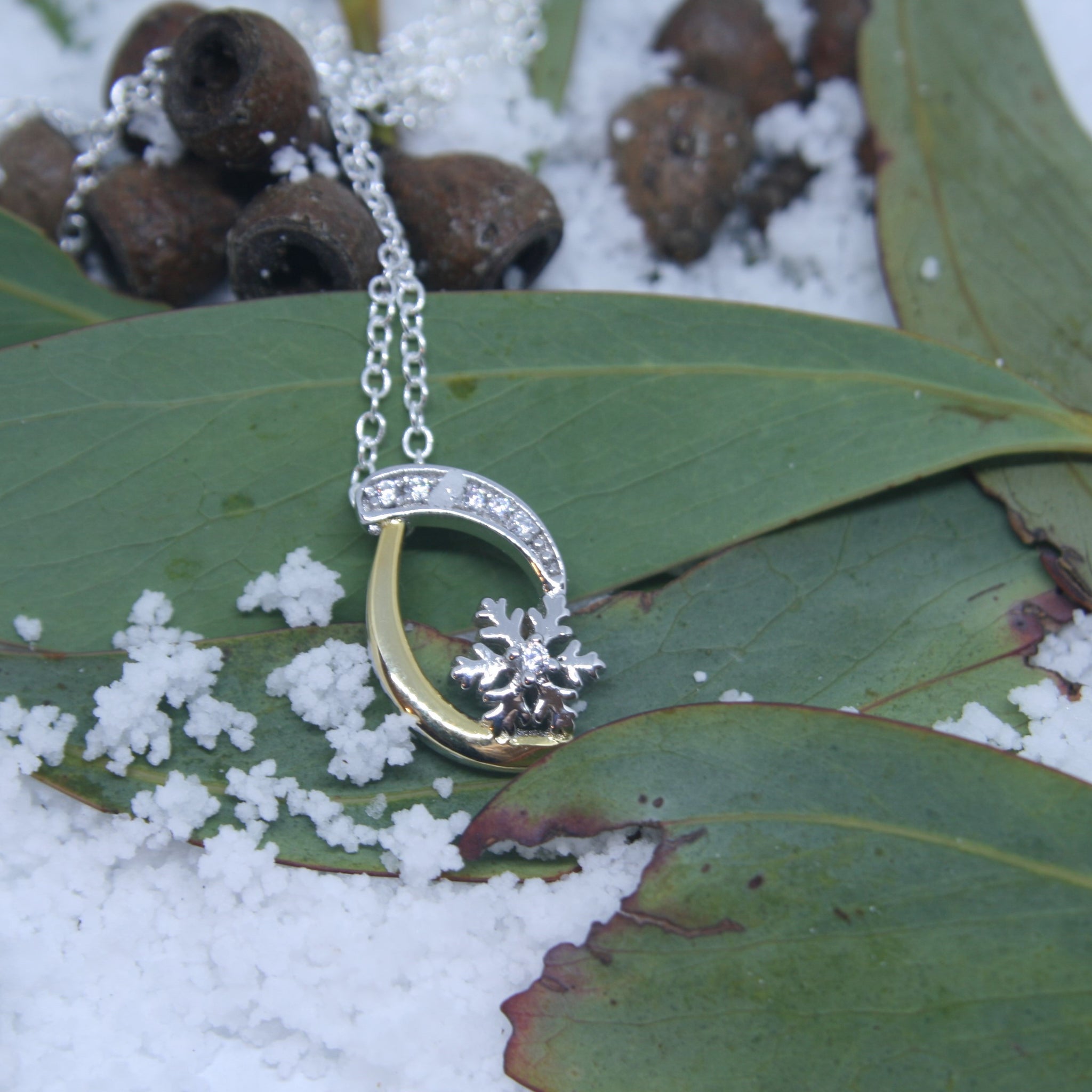 Two Tone Sterling Silver Snowflake Pendant - SXN435