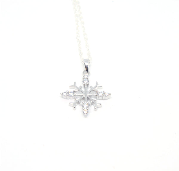 Sterling Silver Snowflake 8 White CZ's Pendant - SXN436